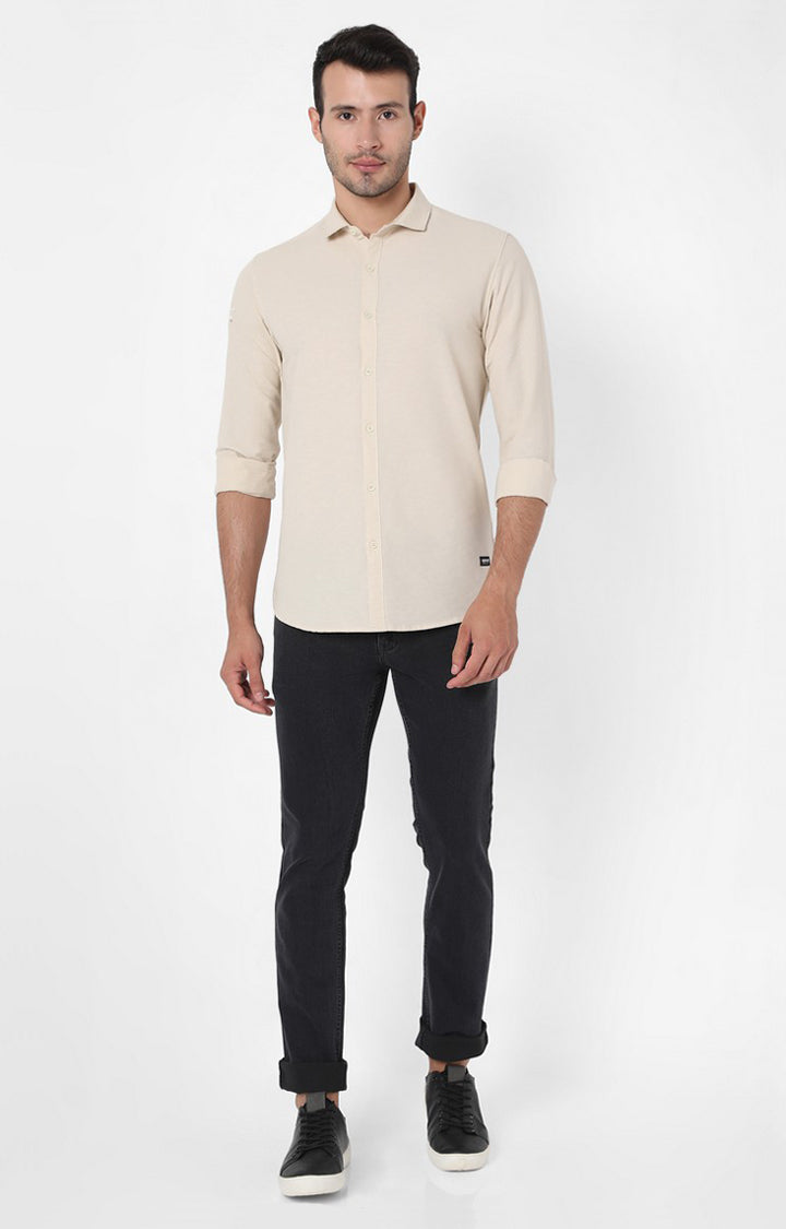 Spykar Beige Cotton Slim Fit Shirts For Men