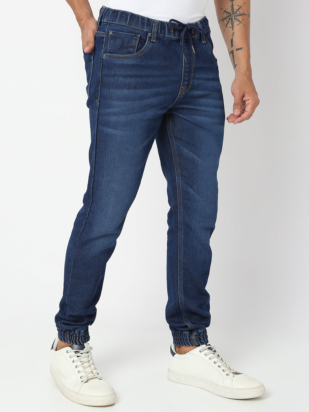 Spykar Men Dark Blue Cotton Regular Fit Tapered Length Jeans (Jogger)