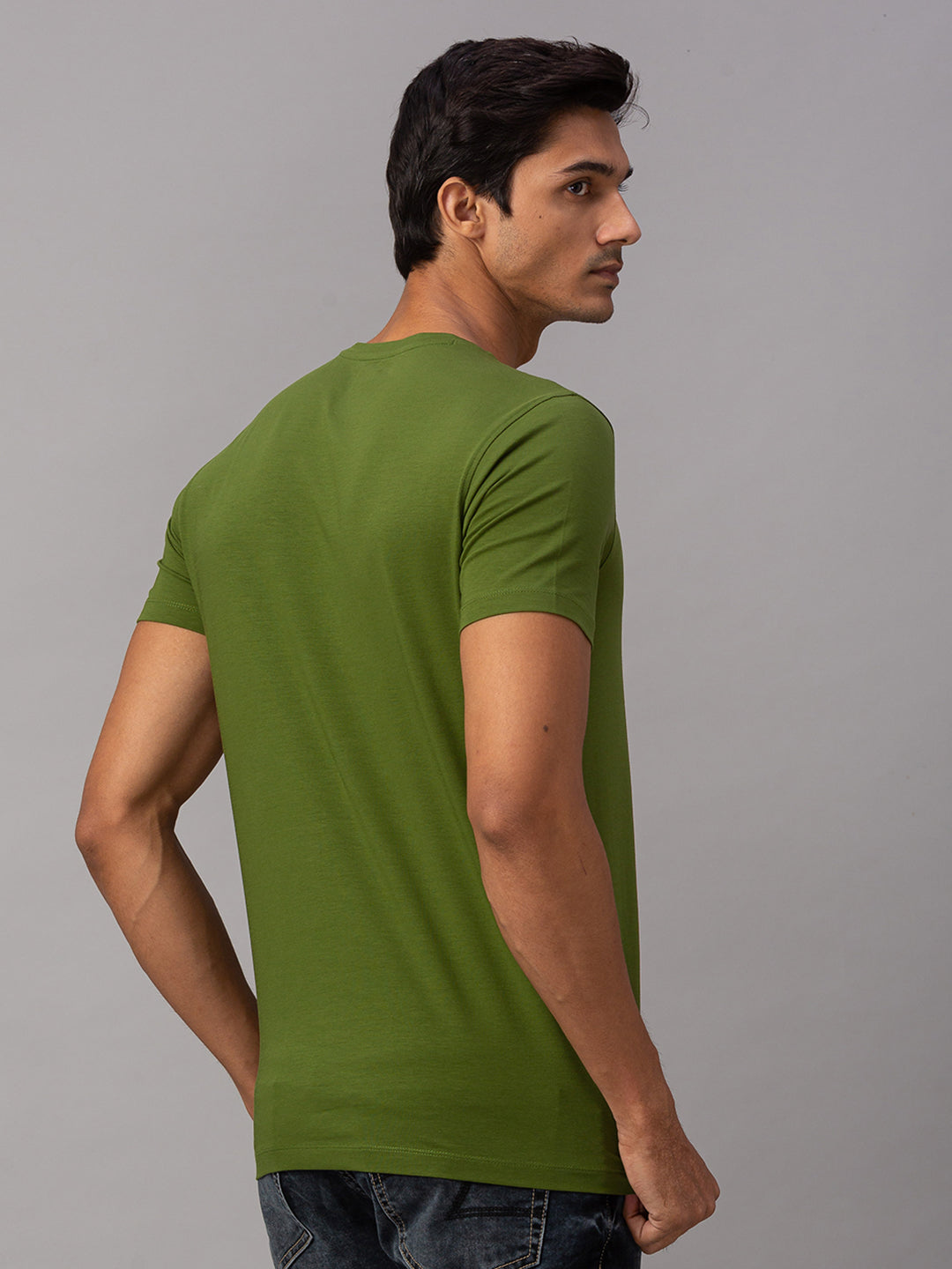 Spykar Men Green Cotton Slim Fit Round Neck T-Shirt