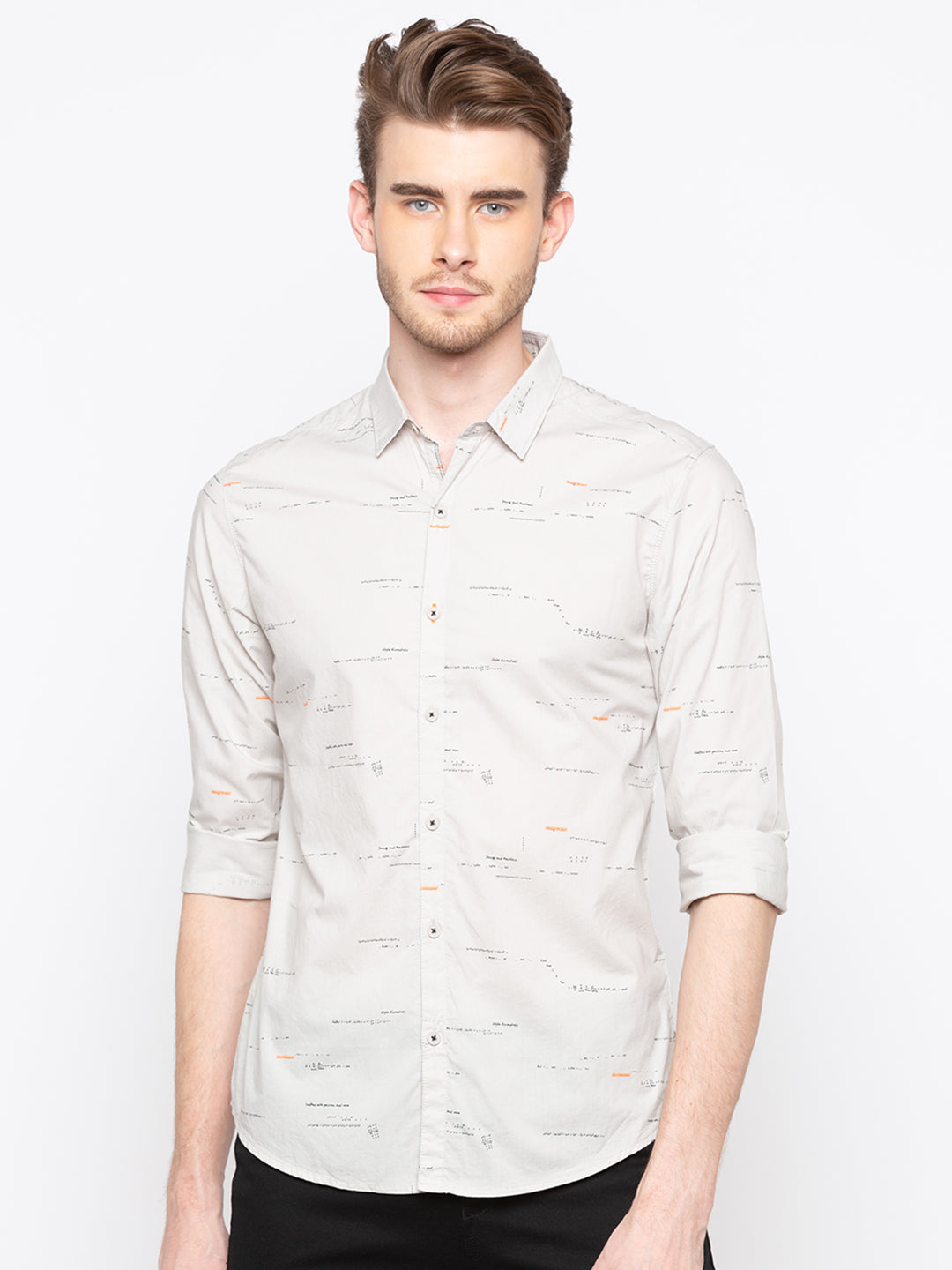 Spykar Men Grey Printed Slim Fit Casual Shirt