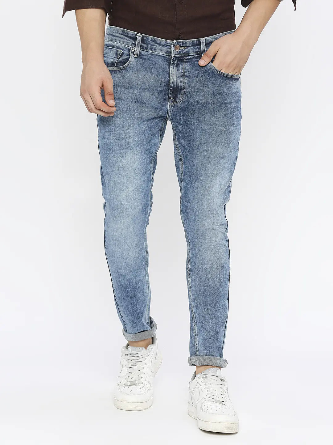 Shop Spykar Men Dark Blue Cotton Stretch Regular Fit Narrow Length Clean  Look Mid Rise Jeans (Rover)