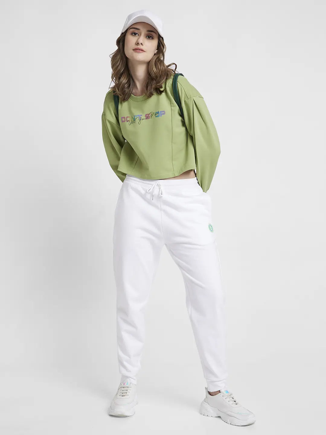 Spykar Women Mindful Mauve Blended Boxy Fit Round Neck Printed Crop Sweatshirt