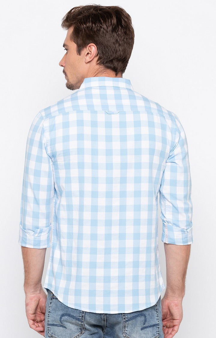 Spykar Men'S Blue Cotton Checked Casual Shirts