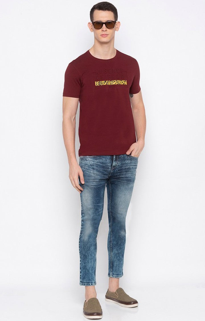 Spykar Men Maroon Printed T-Shirt