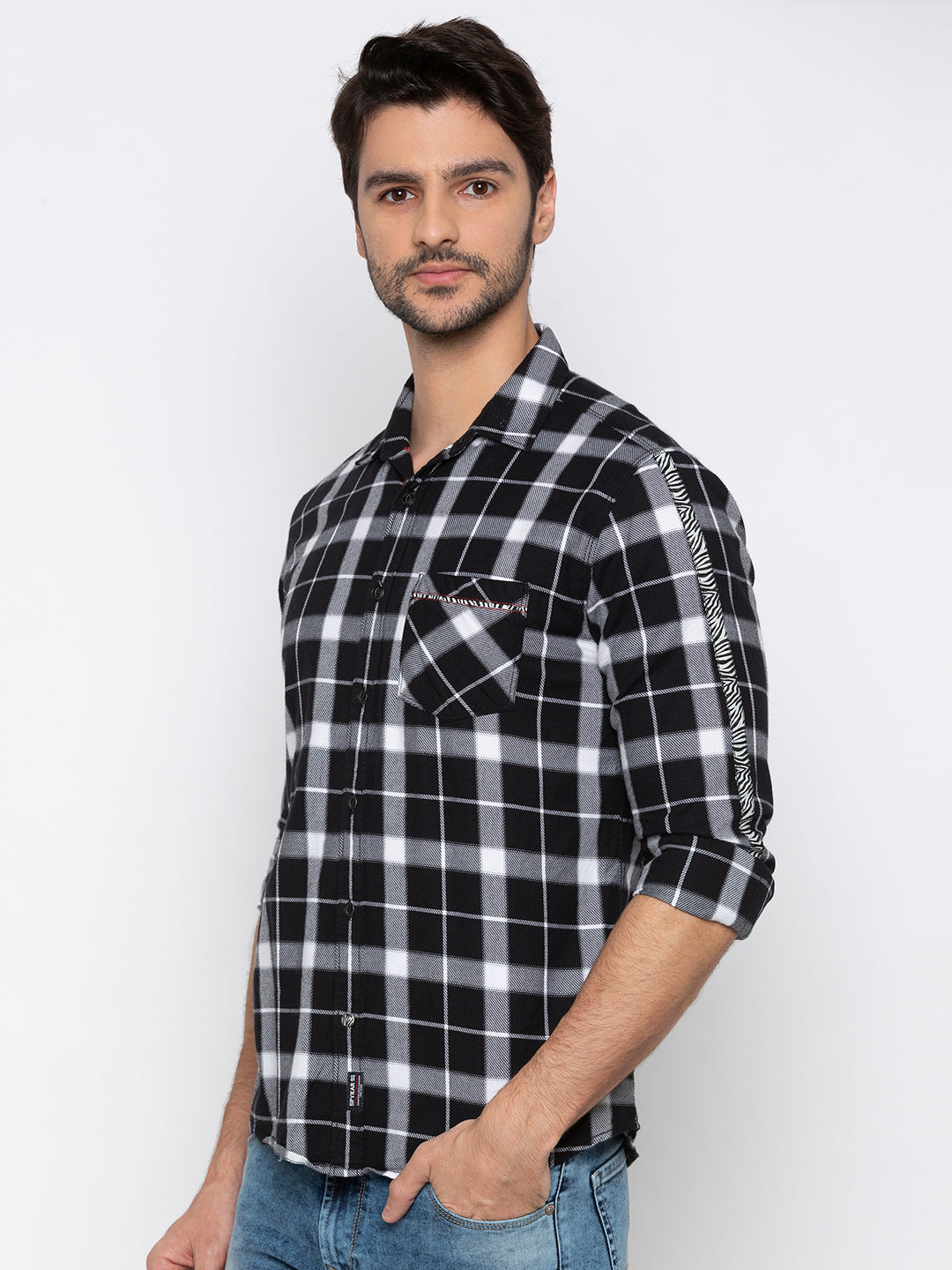 Spykar Men Black Checked Slim Fit Casual Shirt