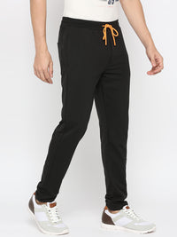 Men Premium Cotton Blend Black Trackpant- Underjeans By Spykar