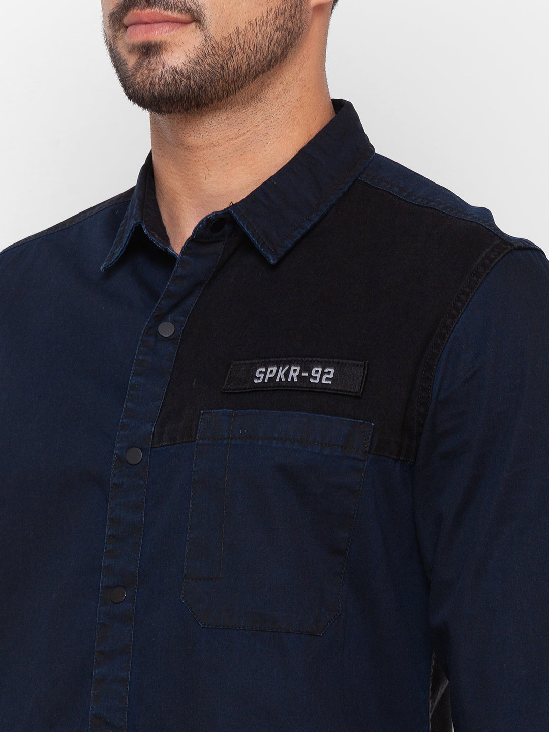 Spykar Dark Blue Cotton Full Sleeve Denim Shirt For Men