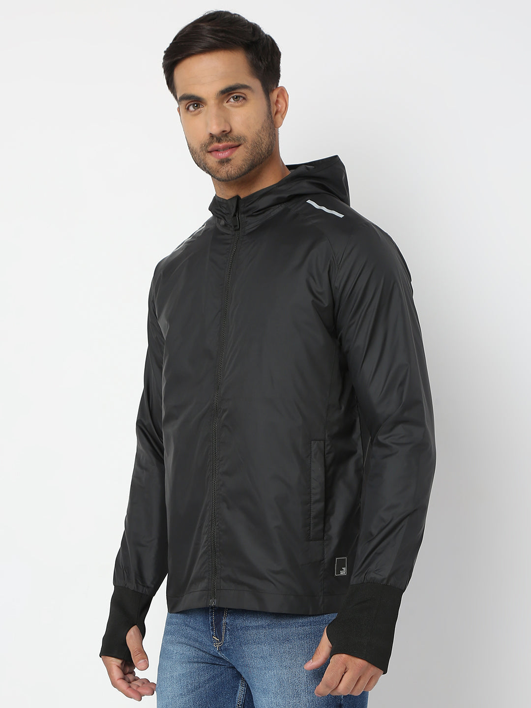 Spykar Men Black Nylon Regular Fit Jacket