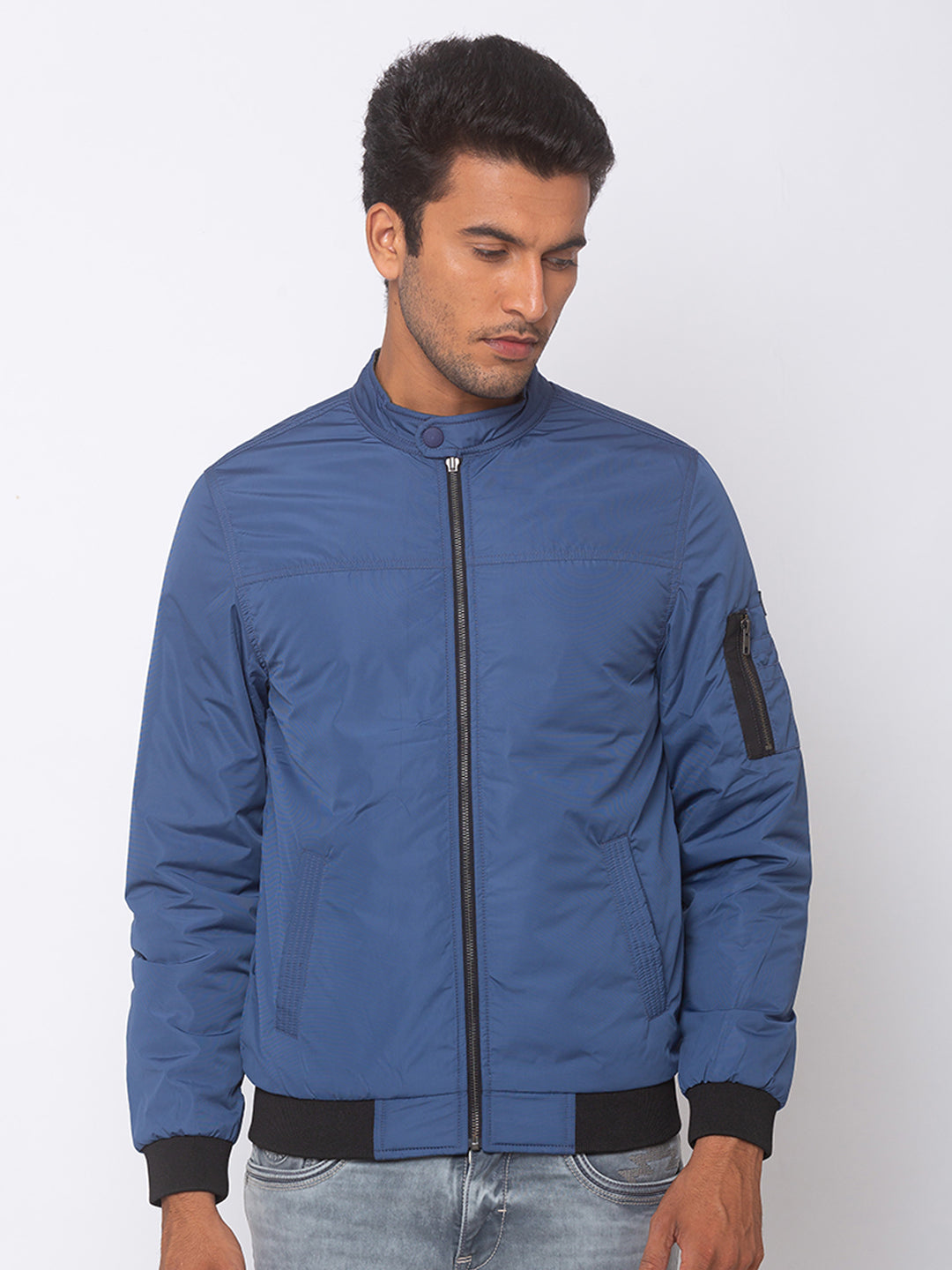 Spykar Men Airforce Blue Polyester Straight Fit Jacket