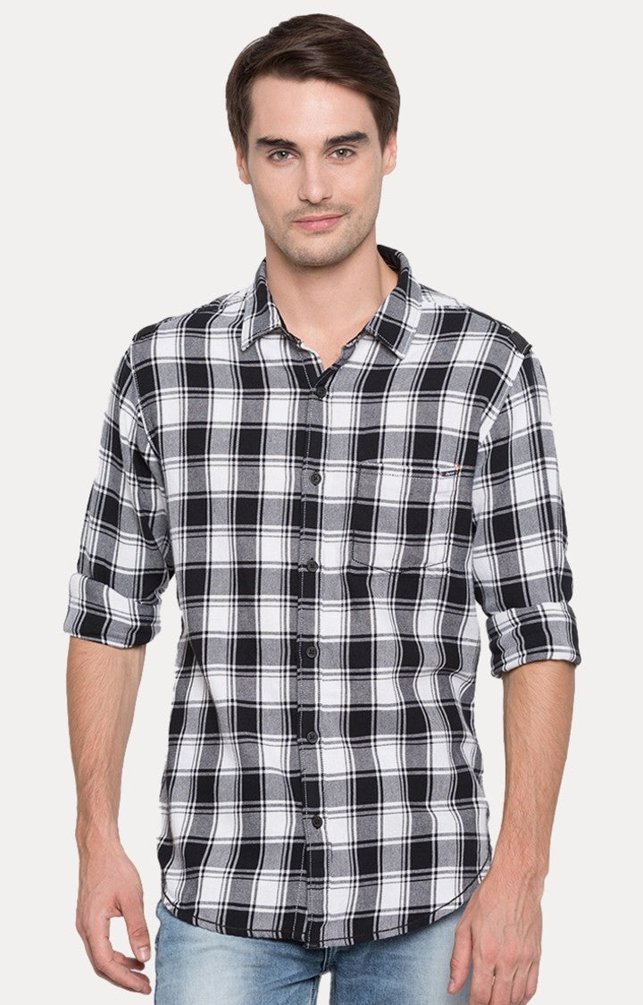 Spykar Men'S Black Cotton Checked Casual Shirts