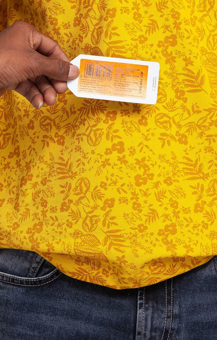 Spykar Sulphur Yellow Cotton Half Sleeve Printed Casual Polo T-Shirt For Men