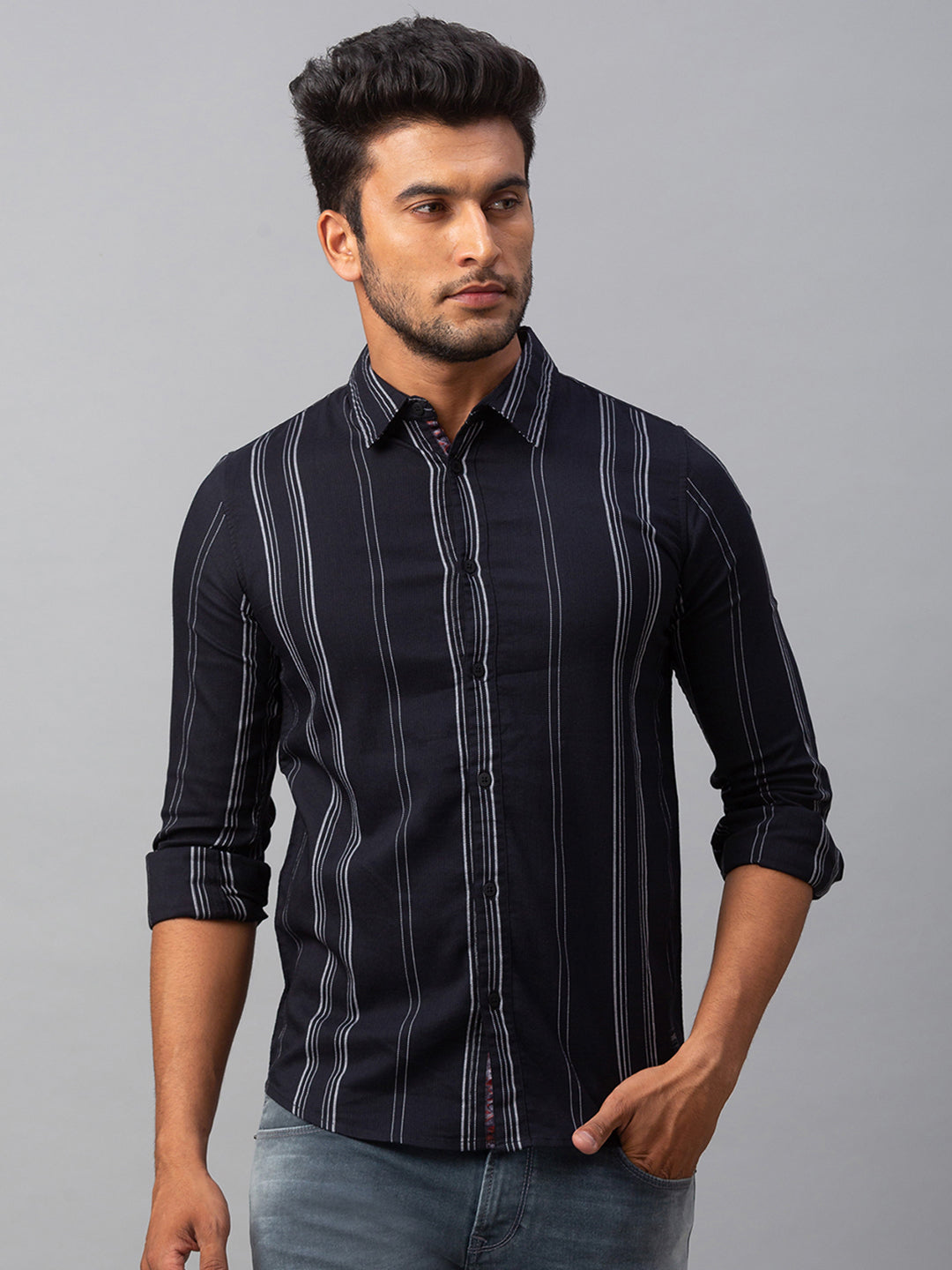 Spykar Men Black Cotton Slim Fit Shirt