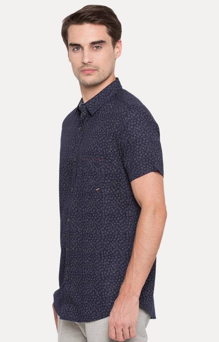 Spykar Men'S Blue Cotton Printed Casual Shirts