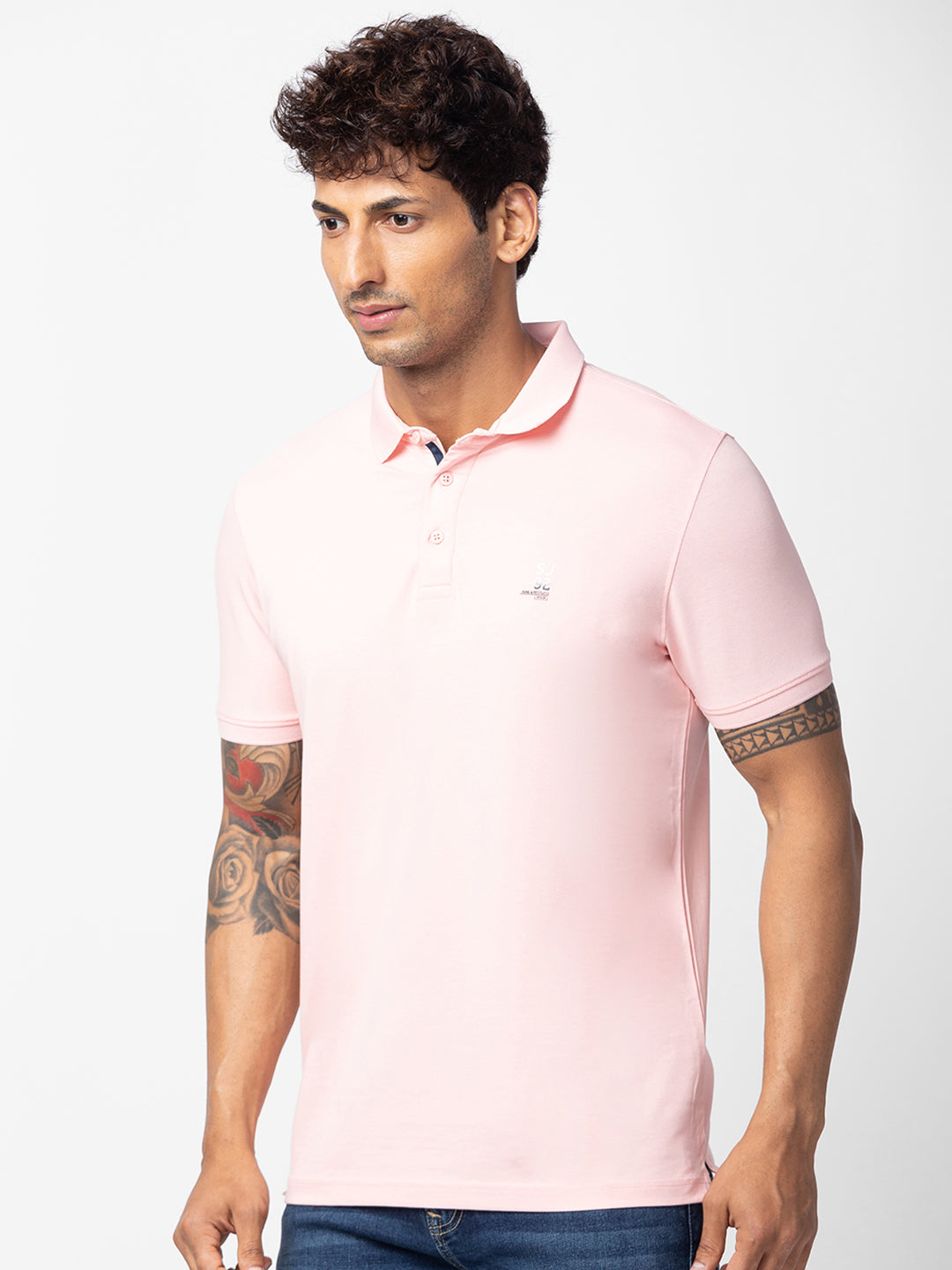 Spykar Men Light Peach Cotton Regular Fit Half Sleeve Plain Polo T-Shirt