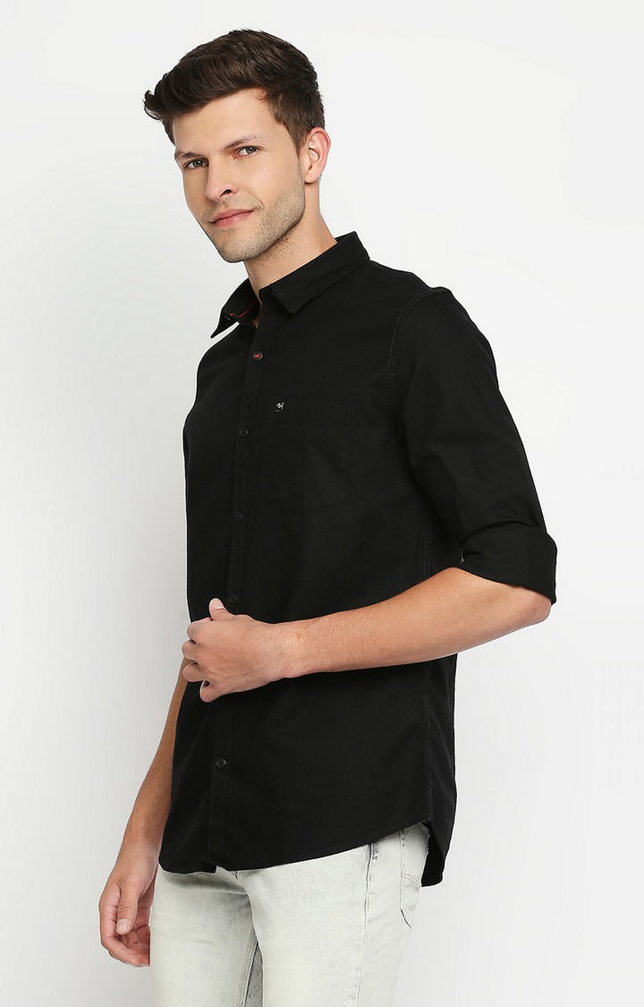 Spykar Men Black Slim Fit Full Sleeve Plain Shirt