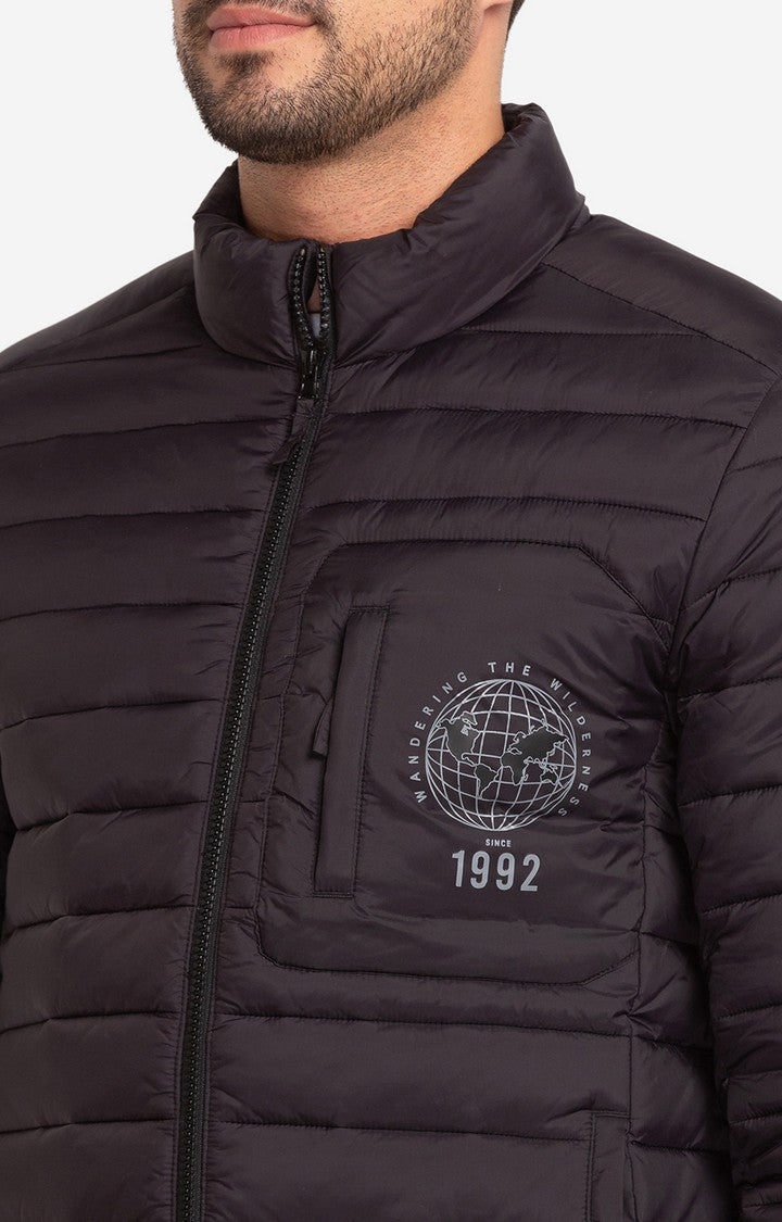 Spykar Black Polyester Full Sleeve Casual Jacket For Men