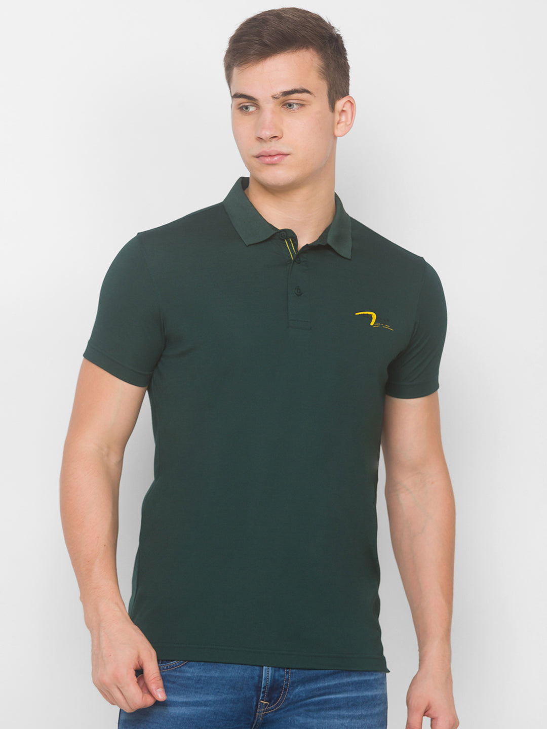 Spykar Men Green Cotton Slim Fit Round Neck T-Shirt