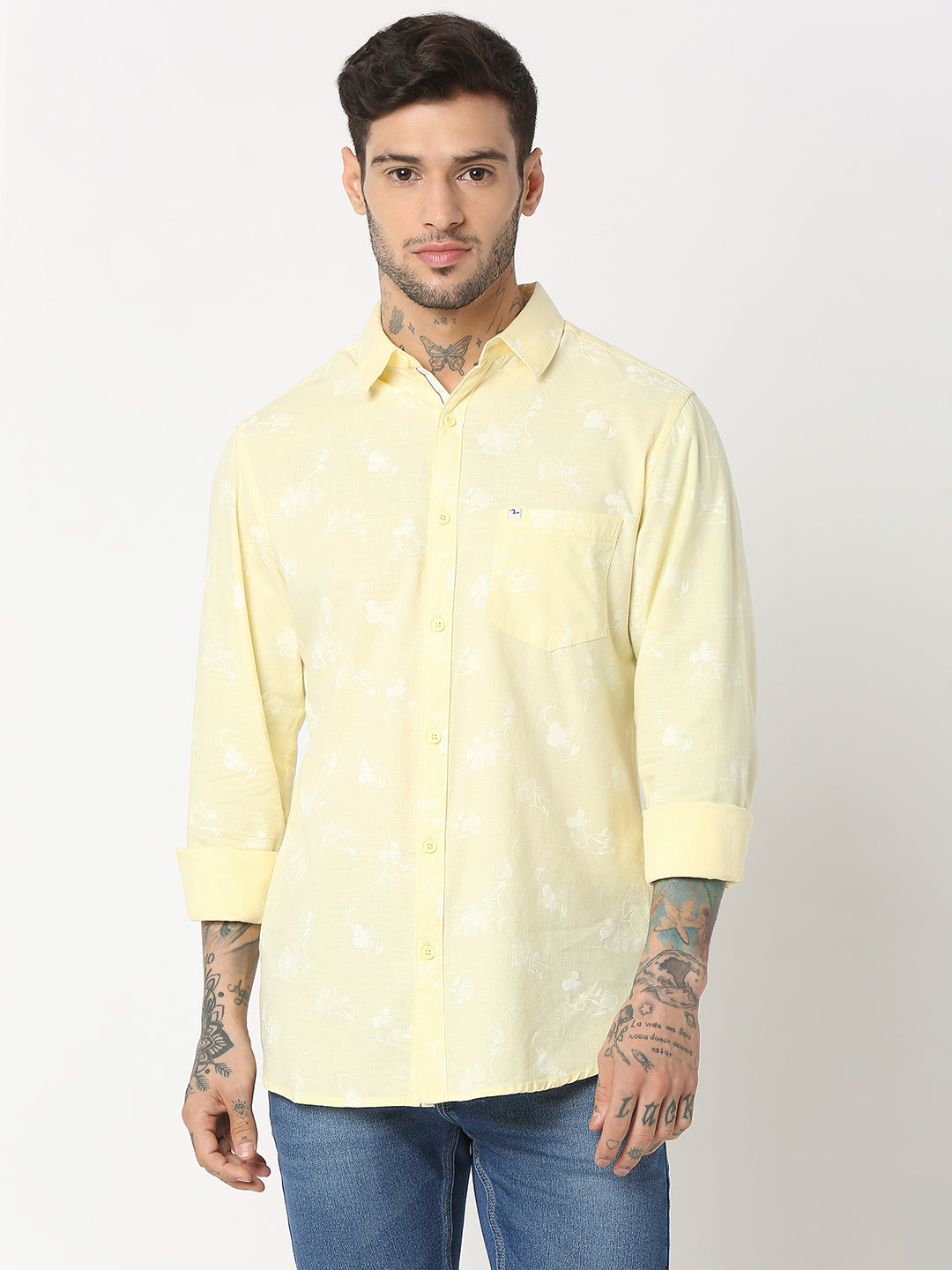 Spykar Men Lemon Cotton Slim Fit Printed Shirts