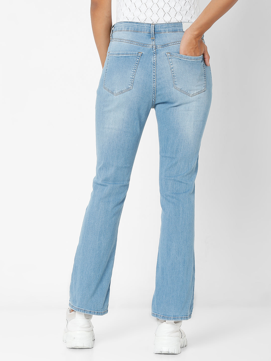 Spykar Women Light Blue Cotton Bootcut Fit Ankle Length Jeans (Elissa)