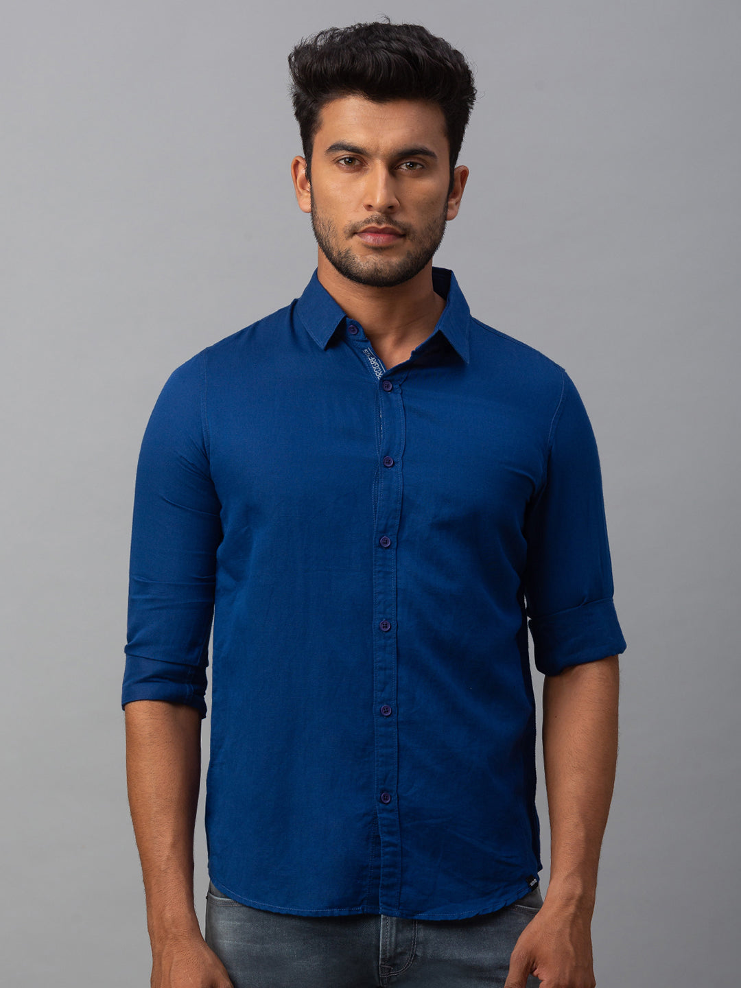 Spykar Men Blue Cotton Slim Fit Shirt