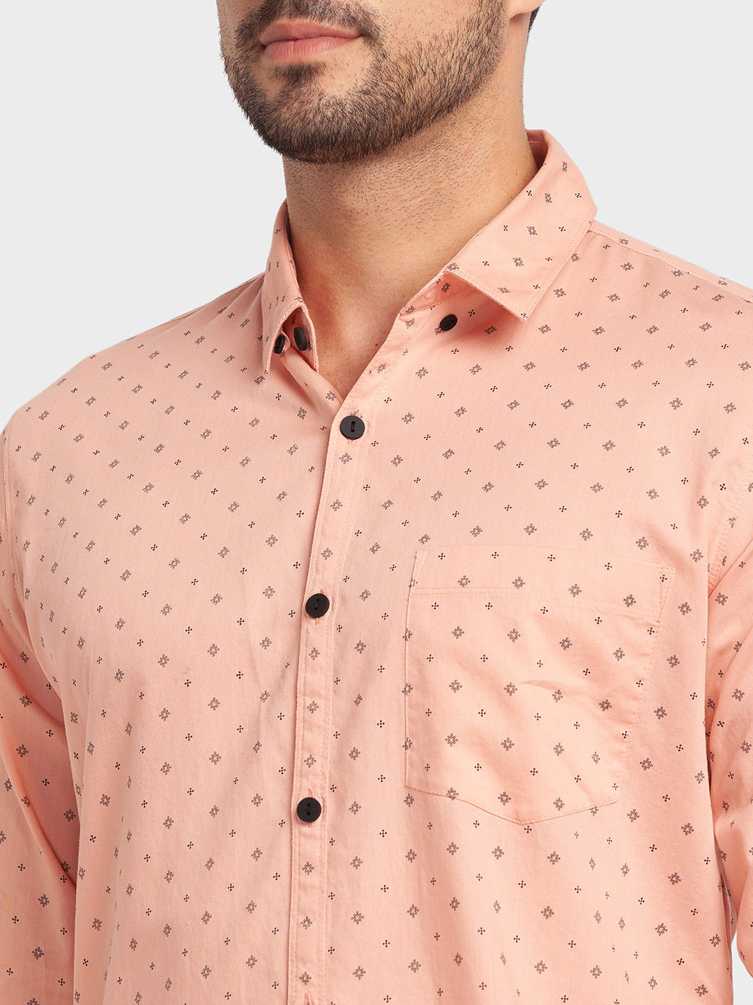 Spykar Dusty Pink Cotton Full Sleeve Printed Shirt For Men