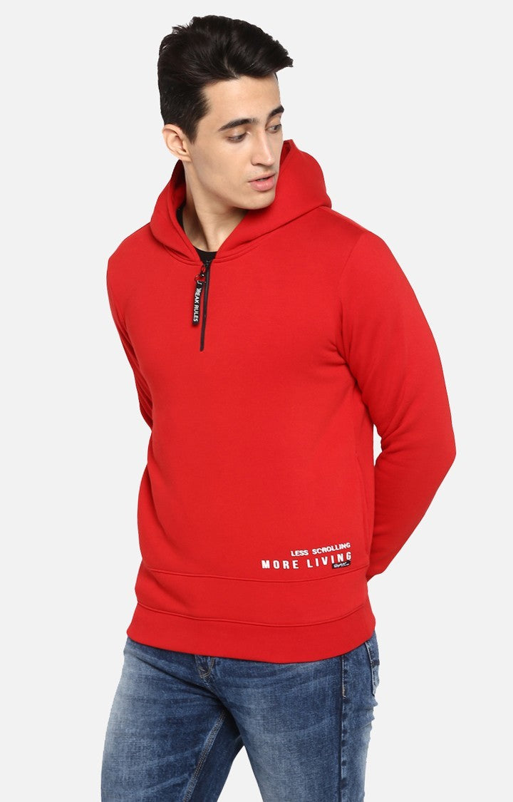 Spykar Red Cotton Regular Fit Sweatshirt For Men