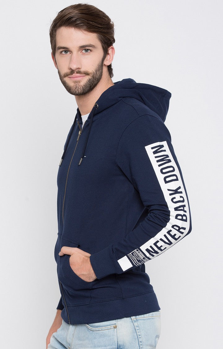 Spykar Blue Solid Slim Fit Hoodies