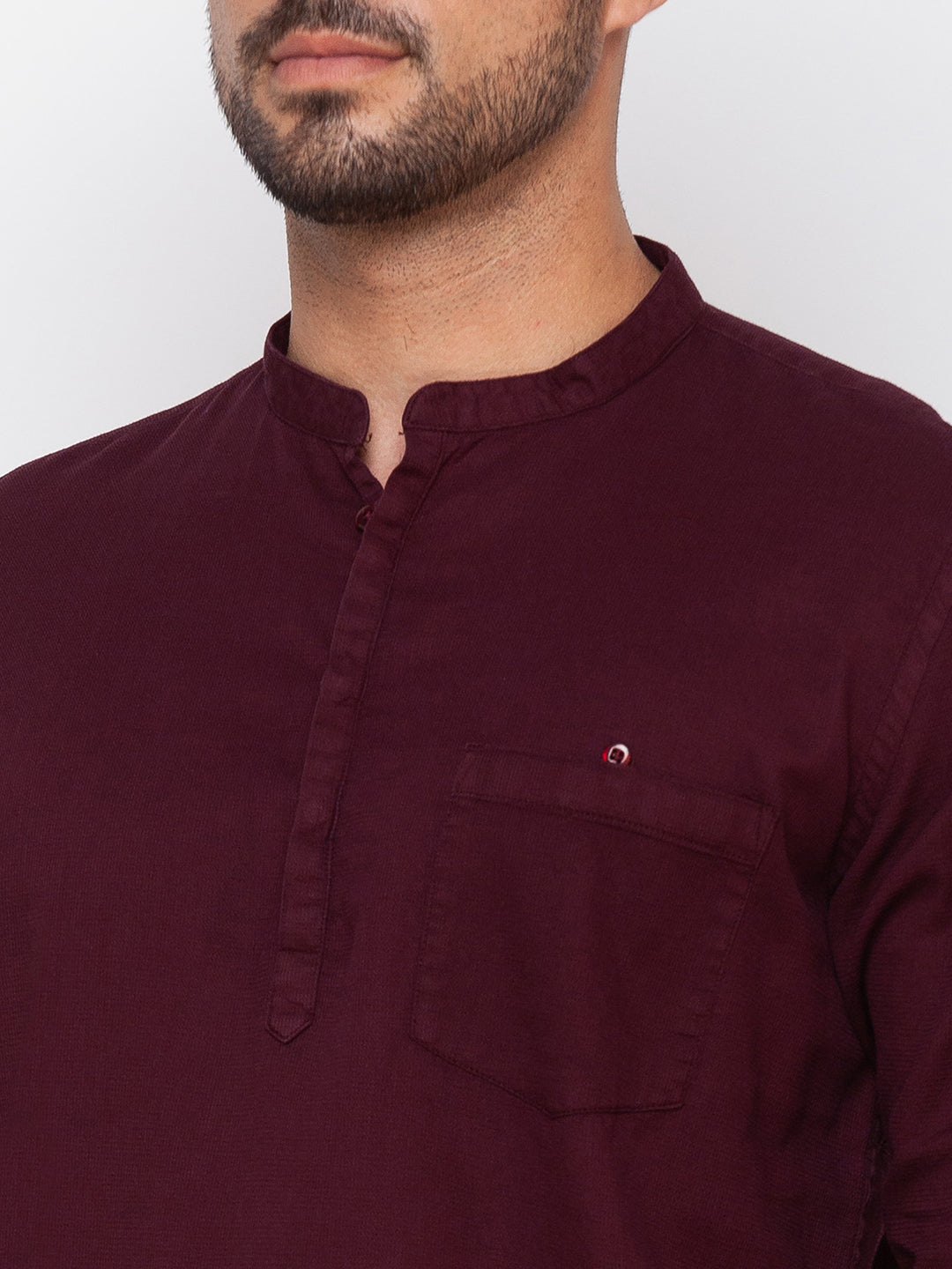 Spykar Wine Red Cotton Full Sleeve Plain Shirt For Men