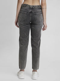 Spykar Women Charcoal Grey Cotton Mom Fit Ankle Length Clean look Jeans -(Amora)