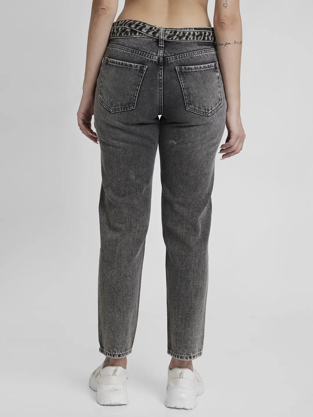 Spykar Women Charcoal Grey Cotton Mom Fit Ankle Length Clean look Jeans -(Amora)