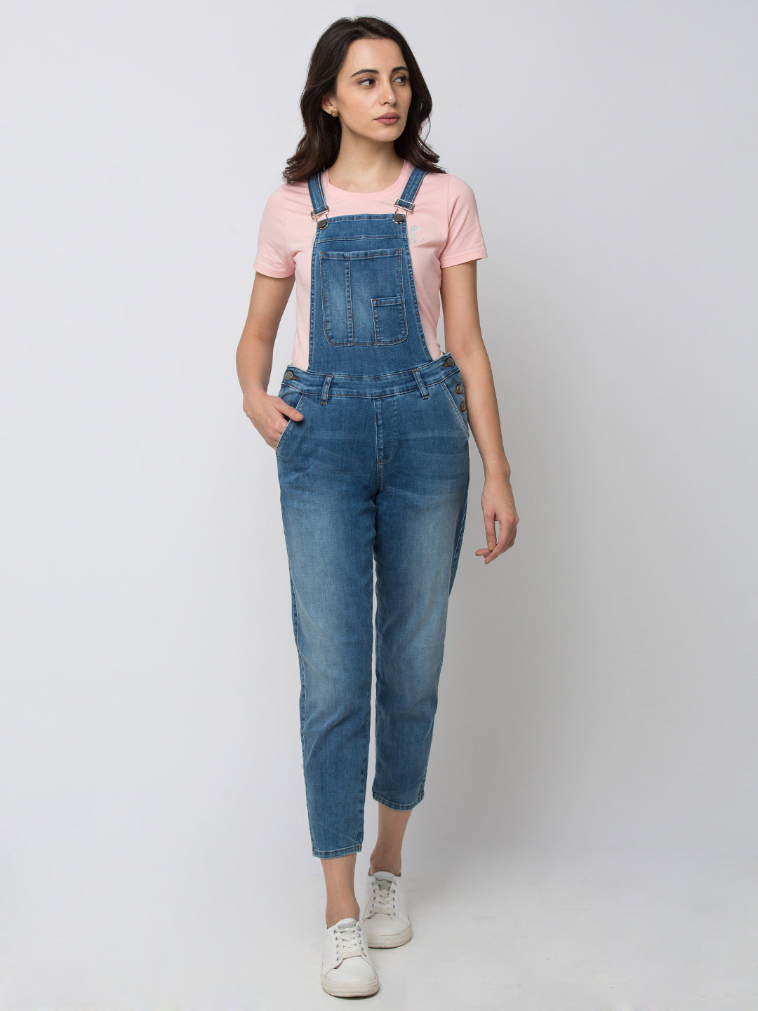 Spykar Women Blue Cotton Skinny Fit Regular Dungaree (Ynr)