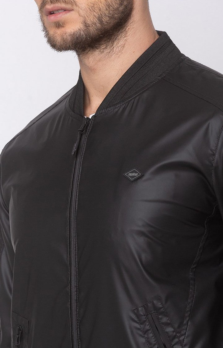 Spykar Men Black Polyester Straight Fit Jacket