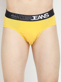 Men Premium Yellow & Dark Grey Cotton Blend Brief - Pack Of 2- Underjeans By Spykar