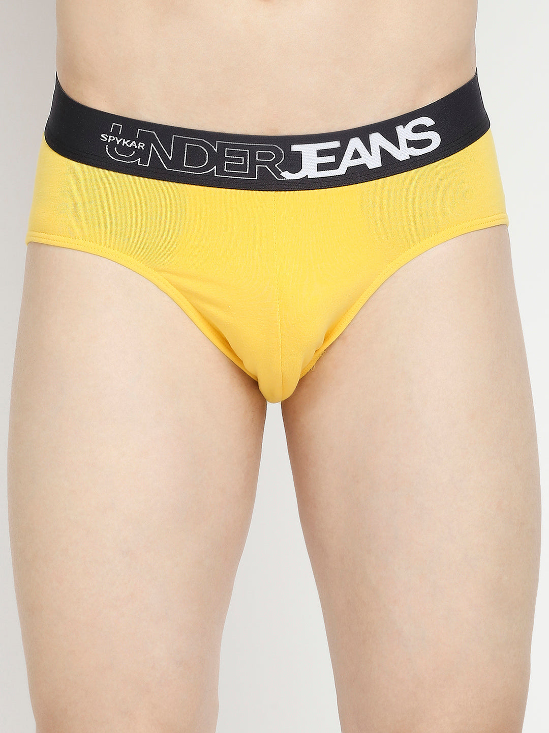 Men Premium Yellow & Dark Grey Cotton Blend Brief - Pack Of 2- Underjeans By Spykar