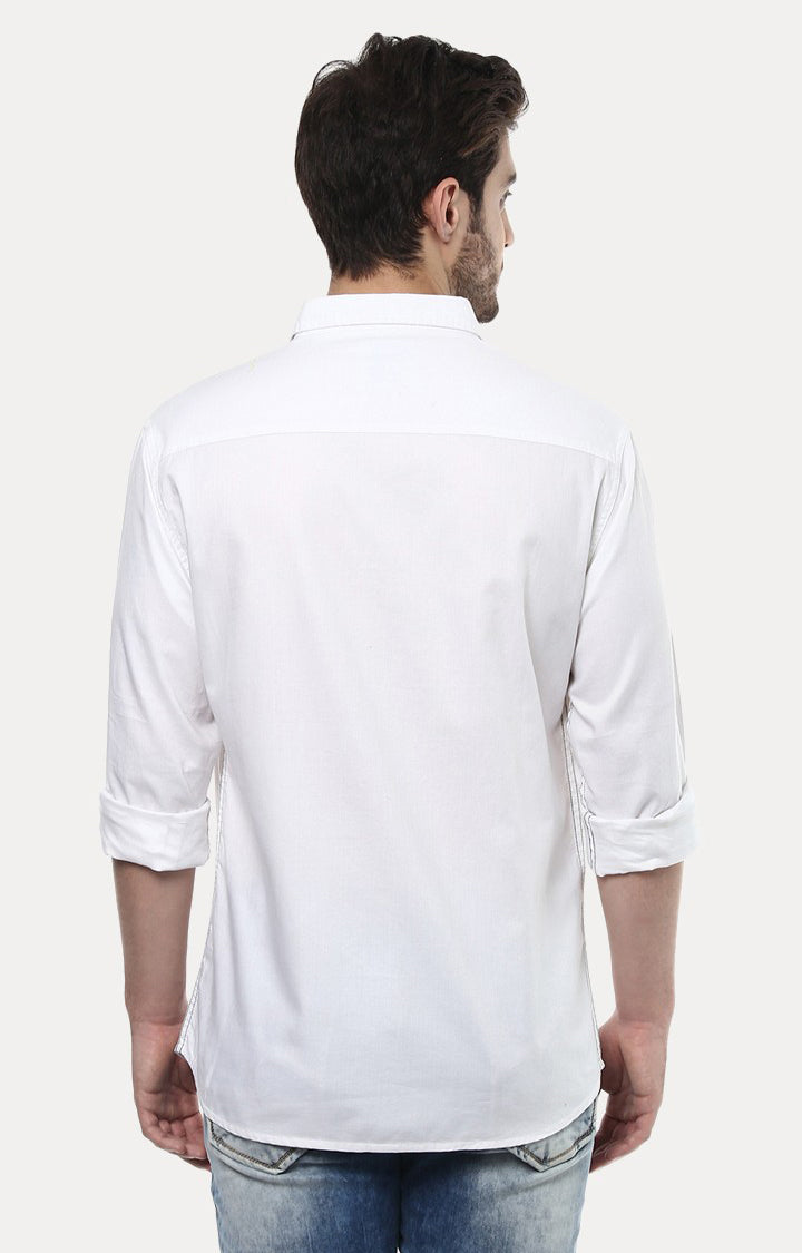 Spykar Men'S White Cotton Solid Casual Shirts