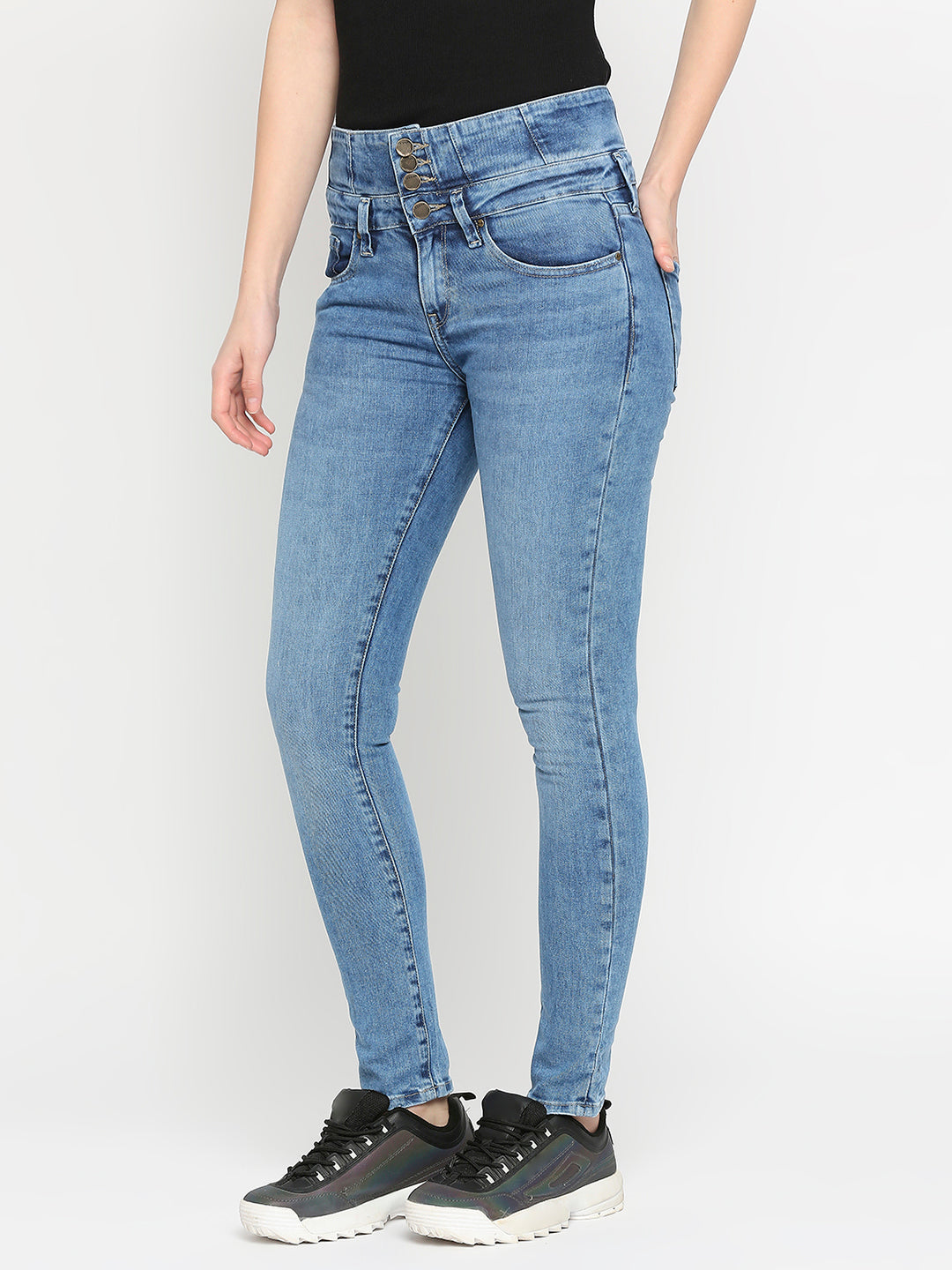 Spykar Mid Blue Cotton Super Skinny Regular Length Jeans For Women (Alicia)