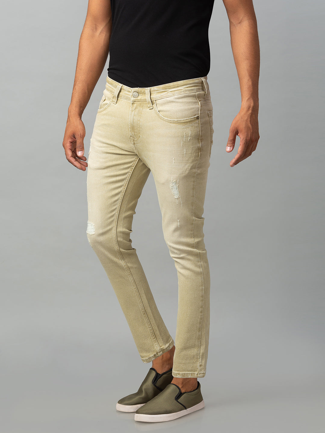 Spykar Men Beige Cotton Slim Fit Tapered Length Jeans (Kano)