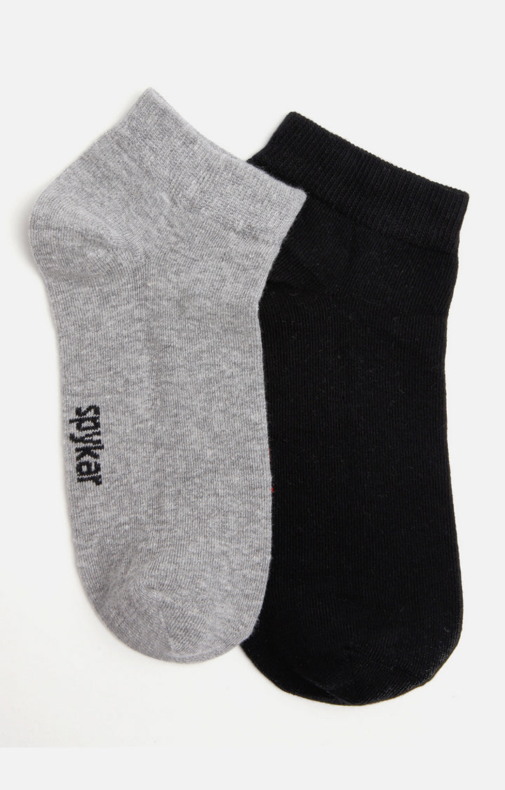 Spykar Grey & Black Cotton Ankle Length Socks - Pack Of 2