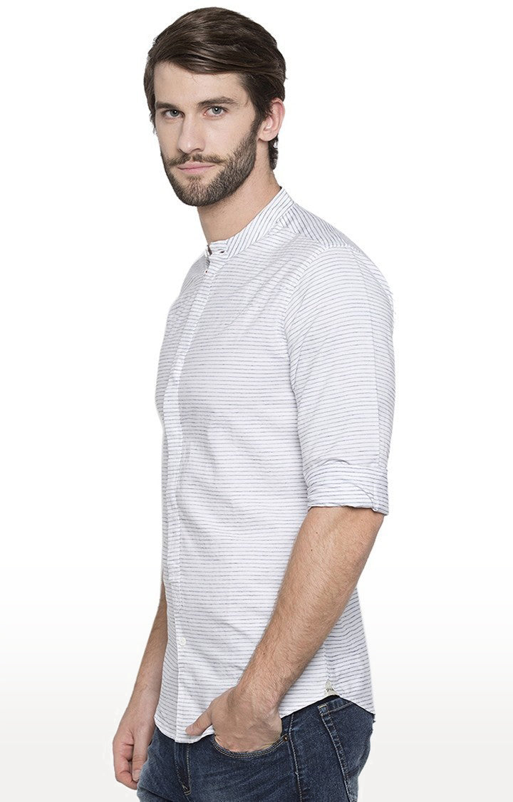 Spykar Men'S Grey Cotton Striped Casual Shirts