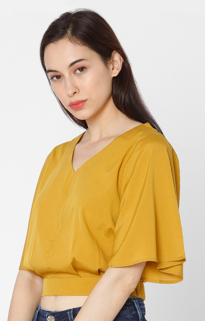 Spykar Slim Fit Yellow Mustard Cotton Women Top