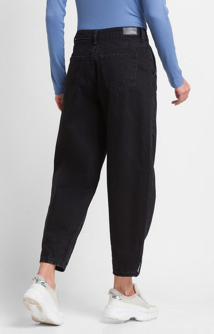 Spykar Black Cotton Baggy Fit Crop Length Jeans For Women (Clara)