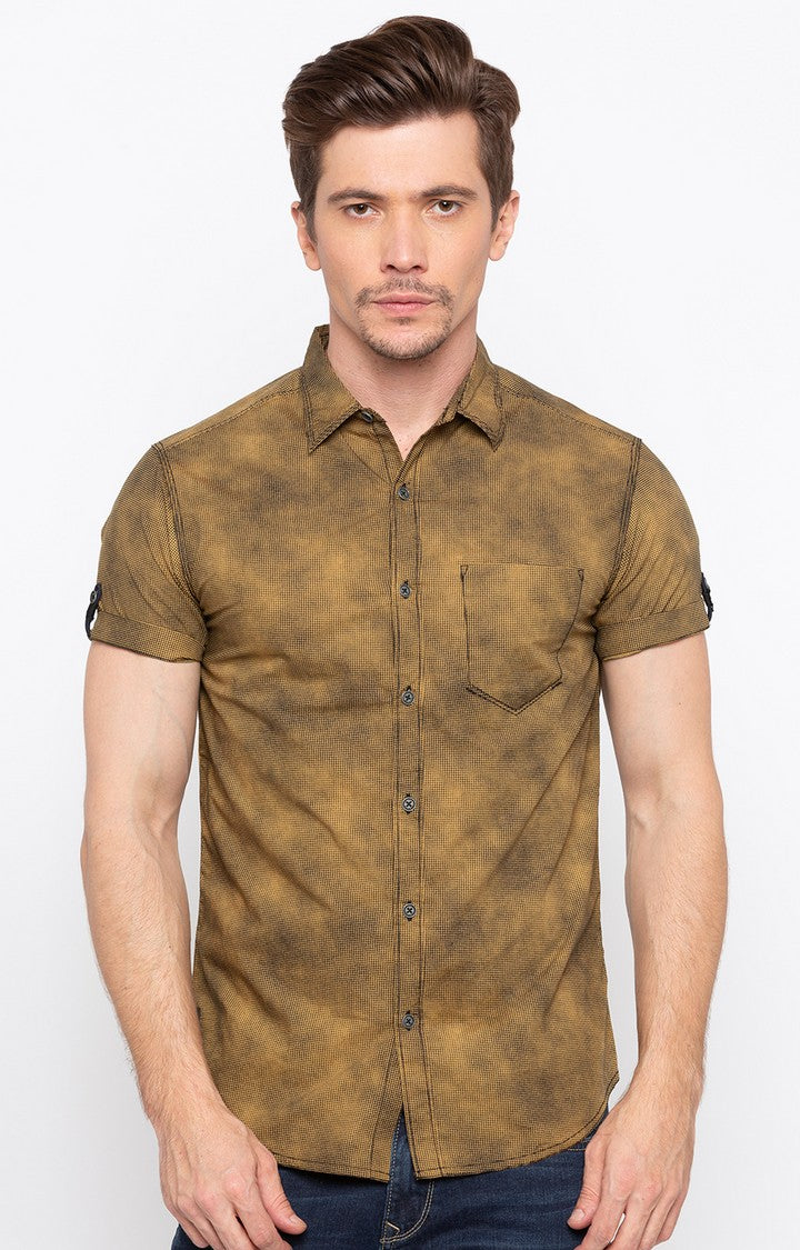 Spykar Men'S Brown Cotton Melange Casual Shirts