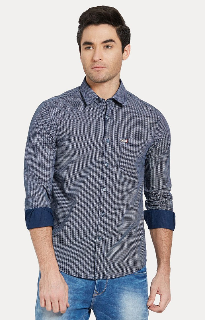 Spykar Men'S Blue Cotton Printed Casual Shirts