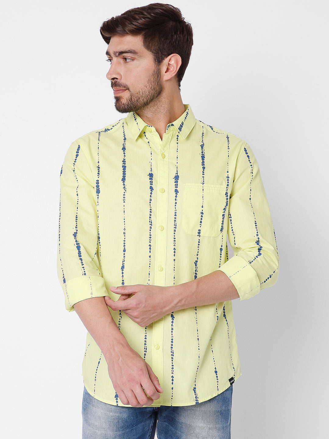 Spykar Slim Fit Men Lime Yellow Cotton Casual Shirts