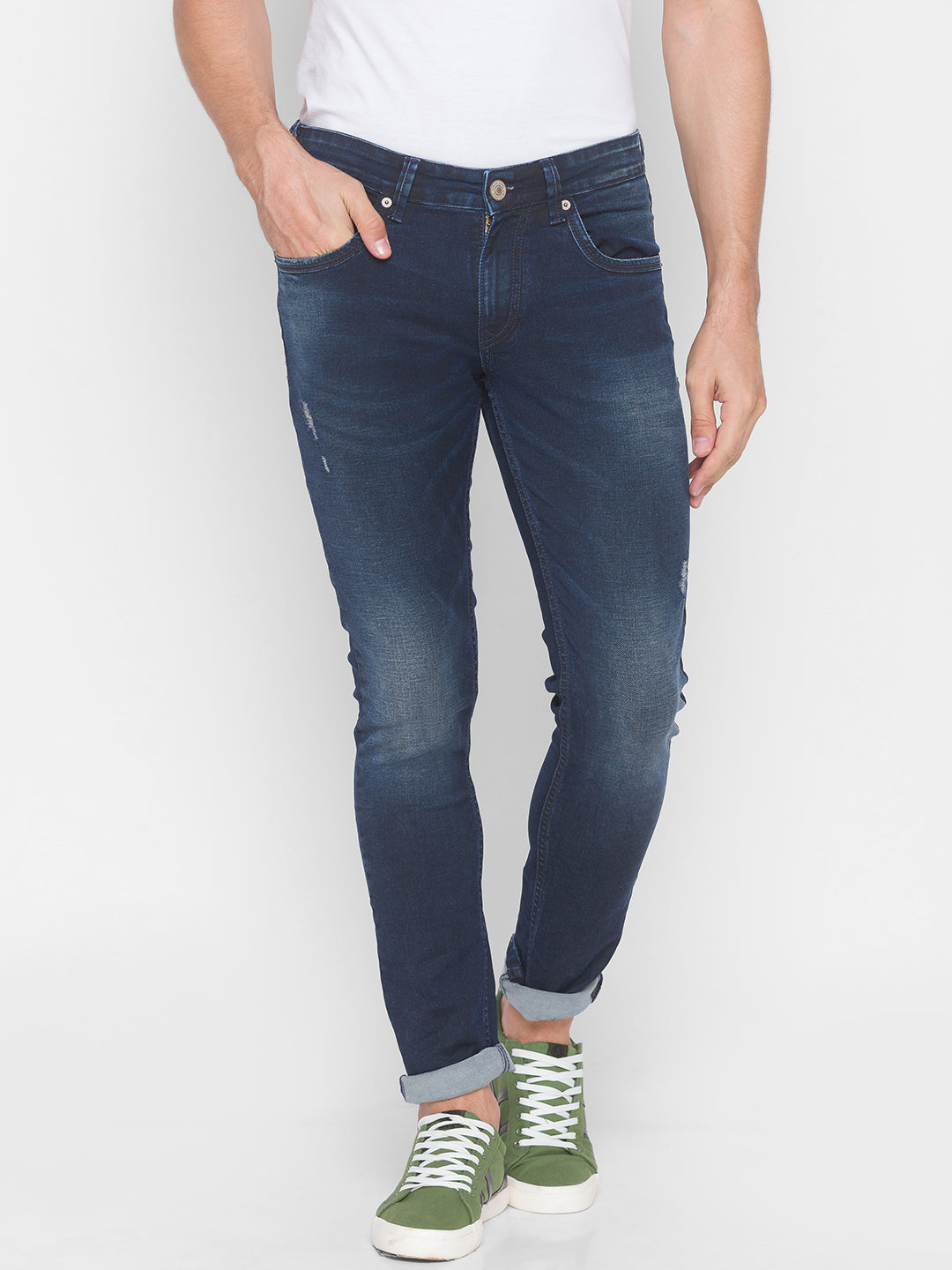 Spykar Men Blue Cotton Slim Fit Tapered Length Jeans (Kano)