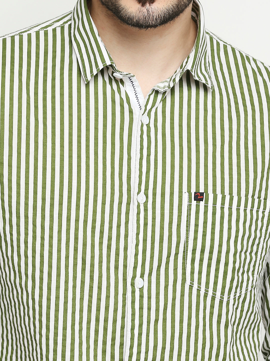 Spykar Cactus Green Cotton Full Sleeve Striped Shirt For Men