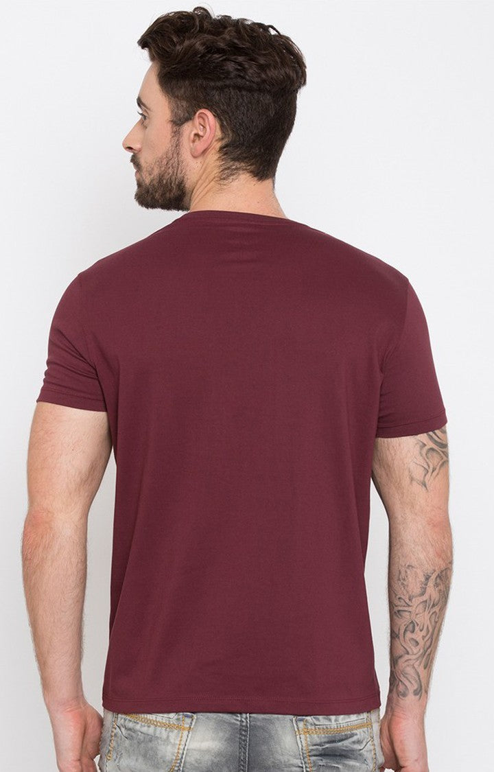 Spykar Wine Solid Slim Fit Men T-Shirts