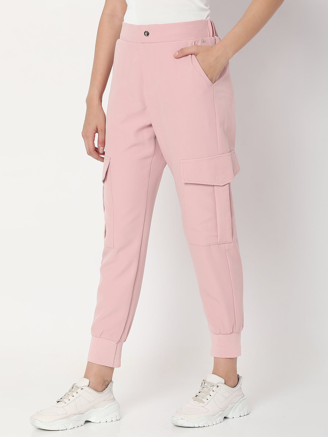 Spykar Powder Pink Cotton Regular Fit Trackpants For Women
