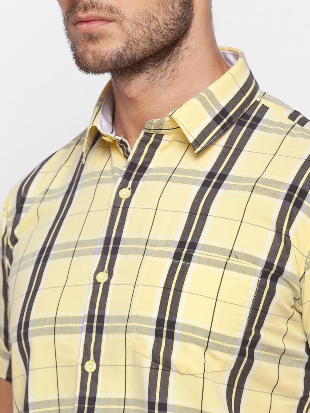 Spykar Slim Fit Yellow Cotton Men Shirt