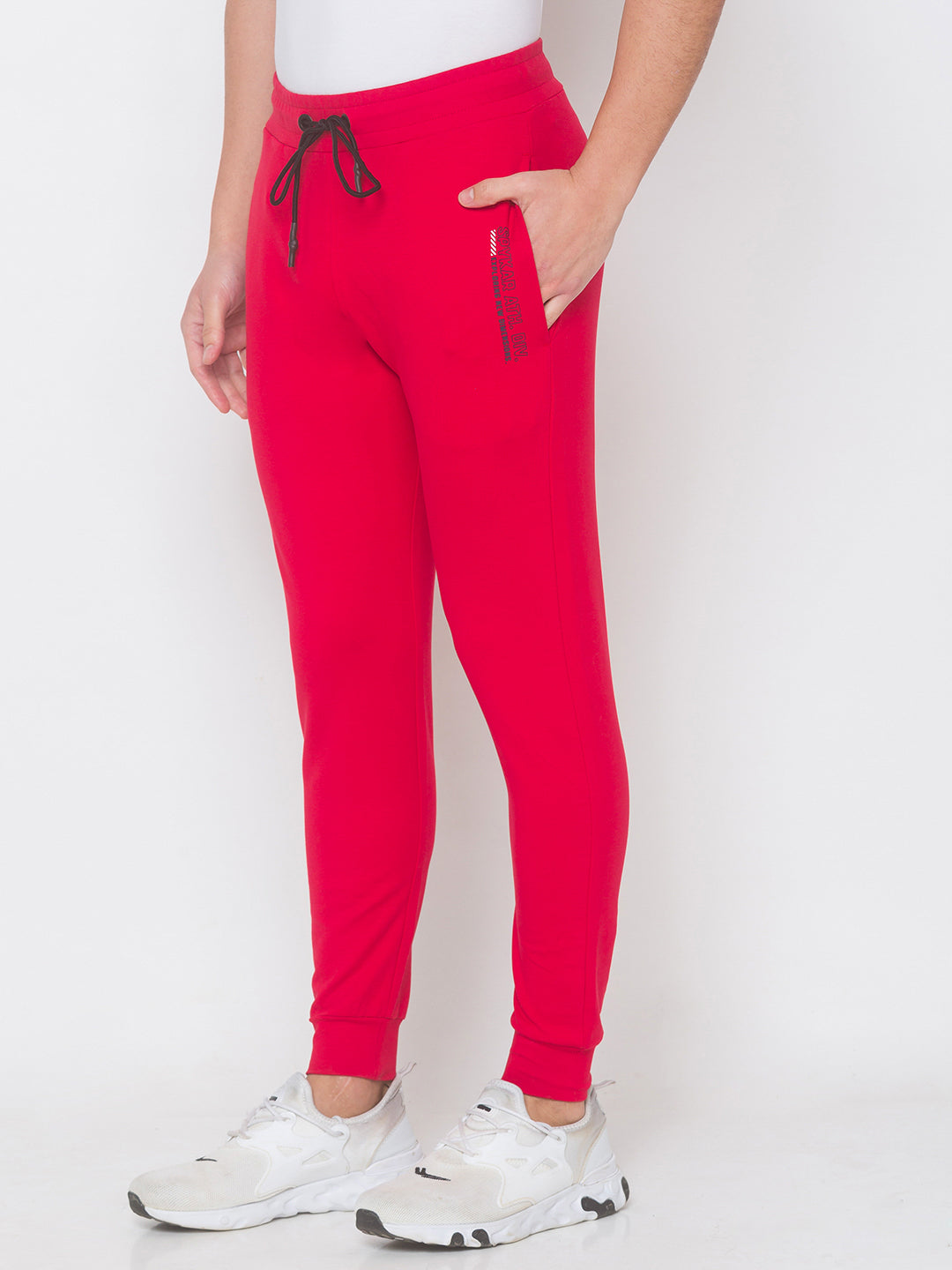 Spykar Men Red Cotton Slim Fit Low Rise Trackpant